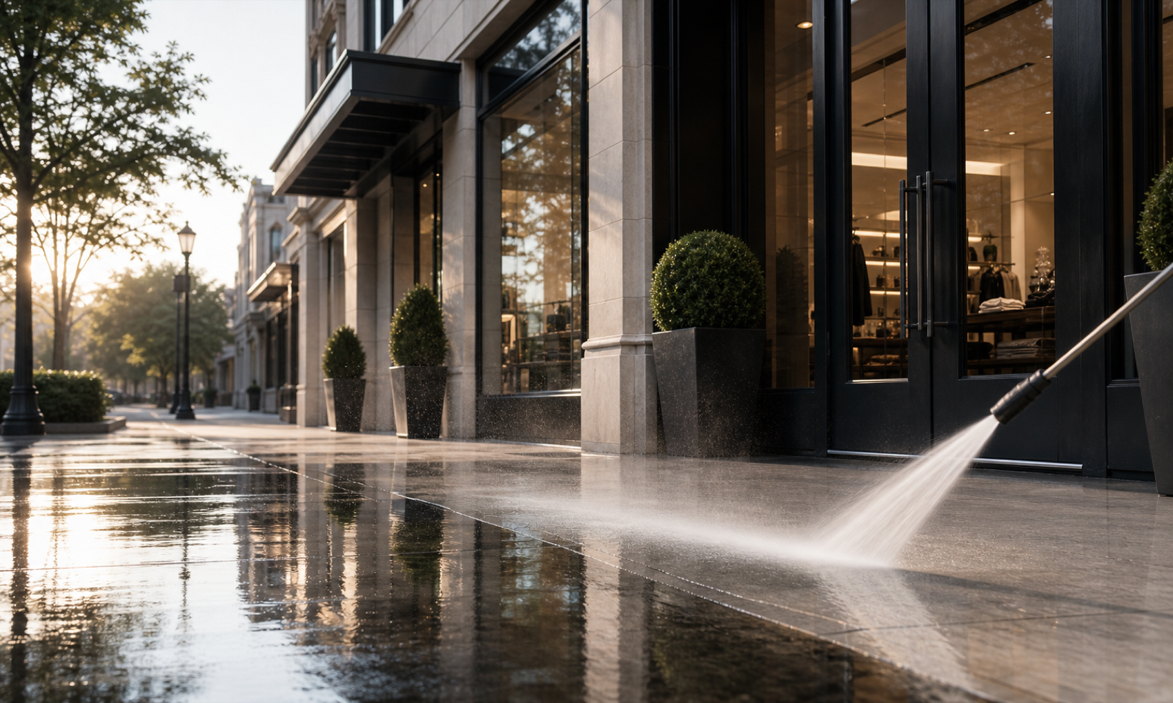 Premium storefront entrance after pressure washing